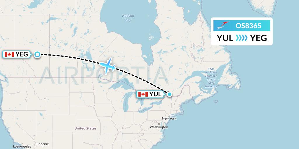 OS8365 Austrian Airlines Flight Map: Montreal to Edmonton