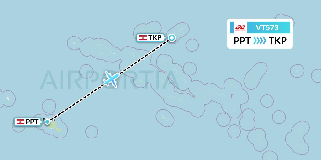 VT573 Air Tahiti Flight Map: Papeete to French Polynesia