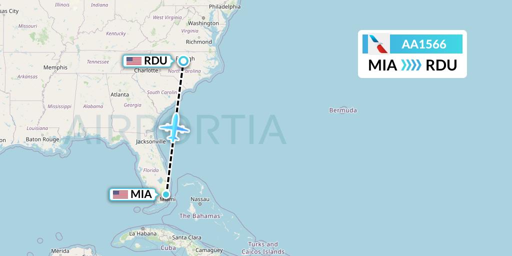 AA1566 American Airlines Flight Map: Miami to Raleigh-Durham