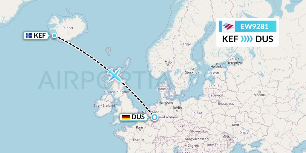 EW9281 Eurowings Flight Map: Reykjavik to Dusseldorf