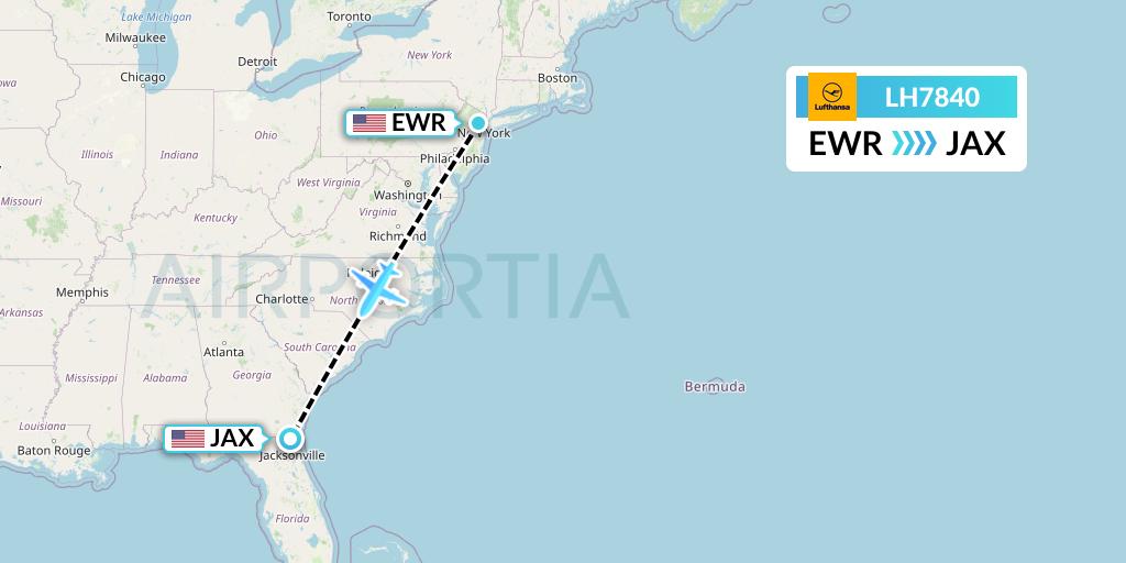 LH7840 Lufthansa Flight Map: New York to Jacksonville