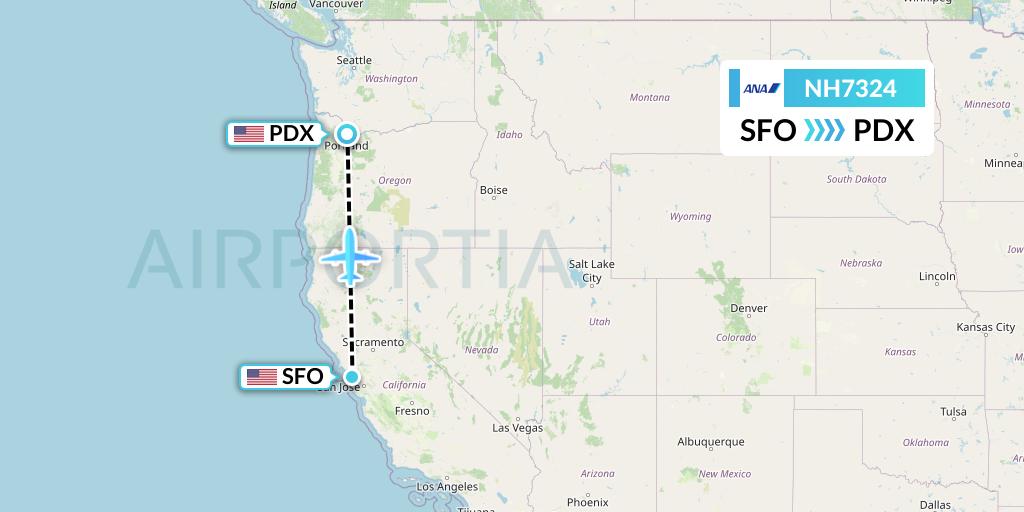 NH7324 All Nippon Airways Flight Map: San Francisco to Portland