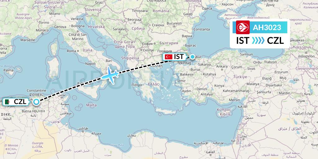 AH3023 Air Algerie Flight Map: Istanbul to Constantine