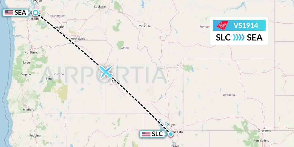 VS1914 Virgin Atlantic Airways Flight Map: Salt Lake City to Seattle