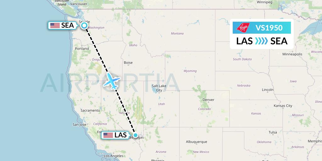 VS1950 Virgin Atlantic Airways Flight Map: Las Vegas to Seattle