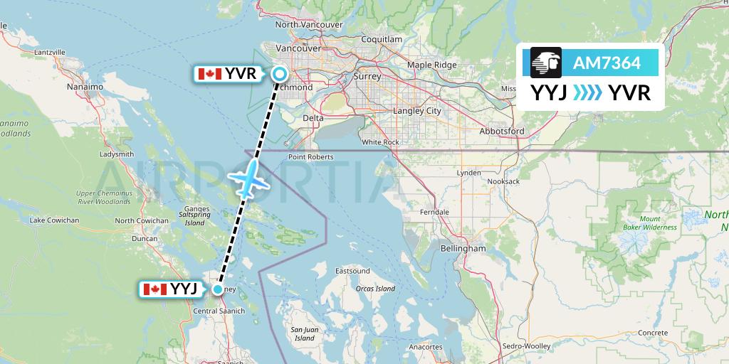AM7364 Aeromexico Flight Map: Victoria to Vancouver