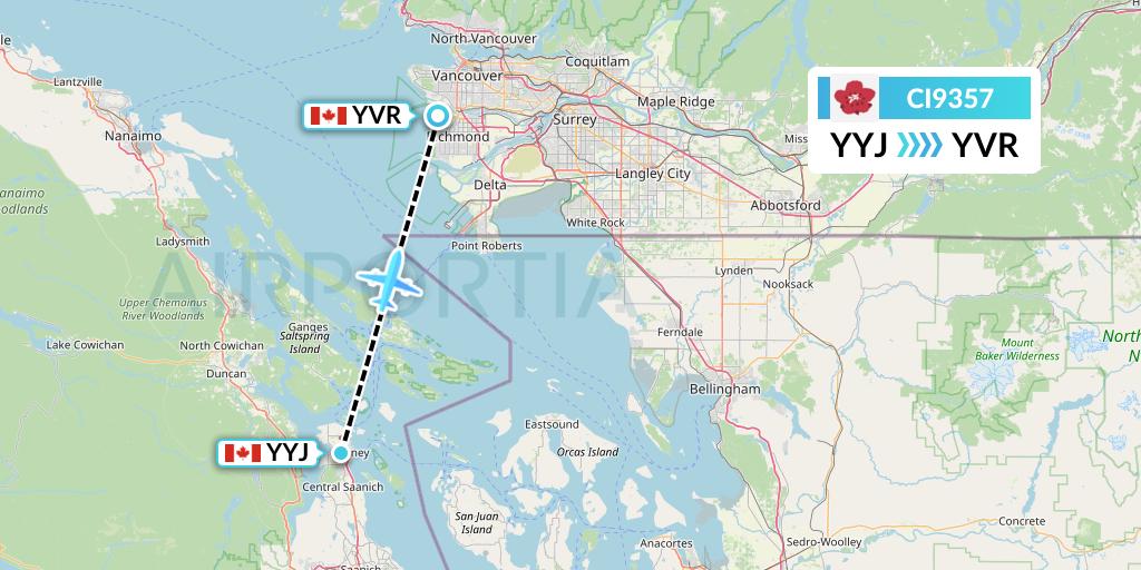 CI9357 China Airlines Flight Map: Victoria to Vancouver