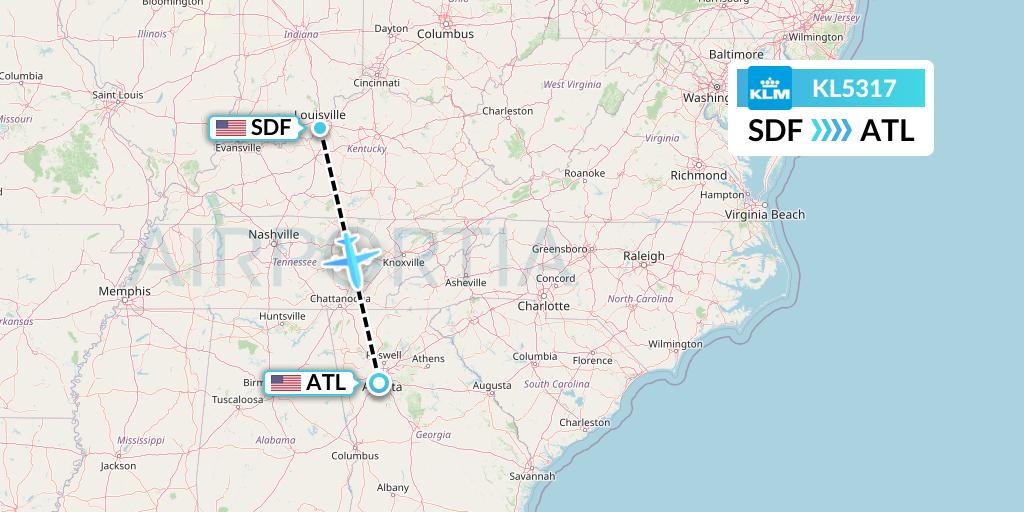 KL5317 KLM Flight Map: Louisville to Atlanta