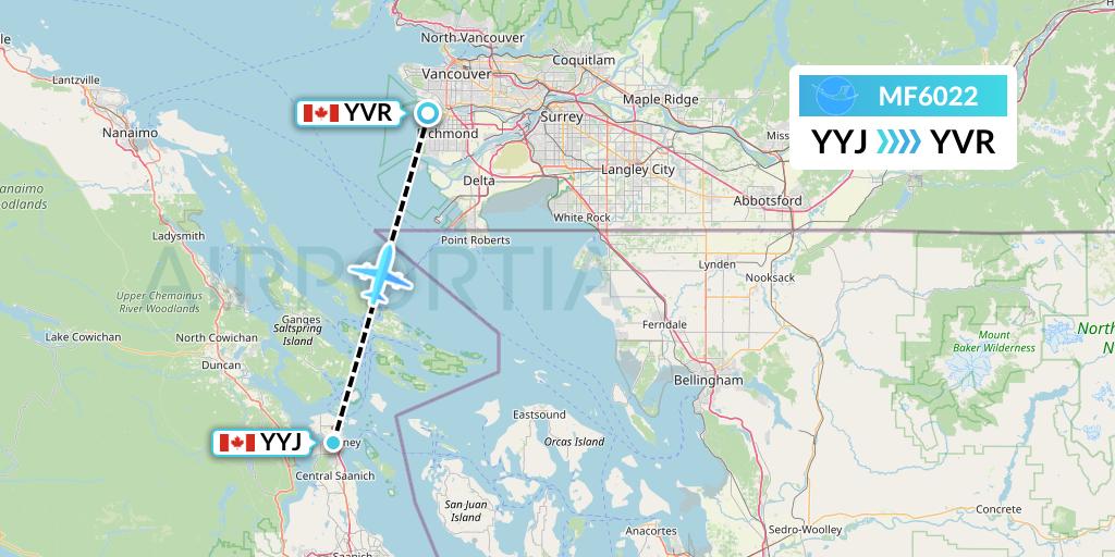 MF6022 Xiamen Airlines Flight Map: Victoria to Vancouver