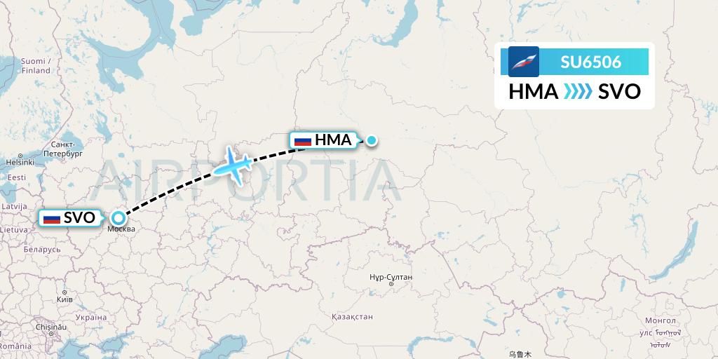 SU6506 Aeroflot Flight Map: Khanty-Mansiysk to Moscow