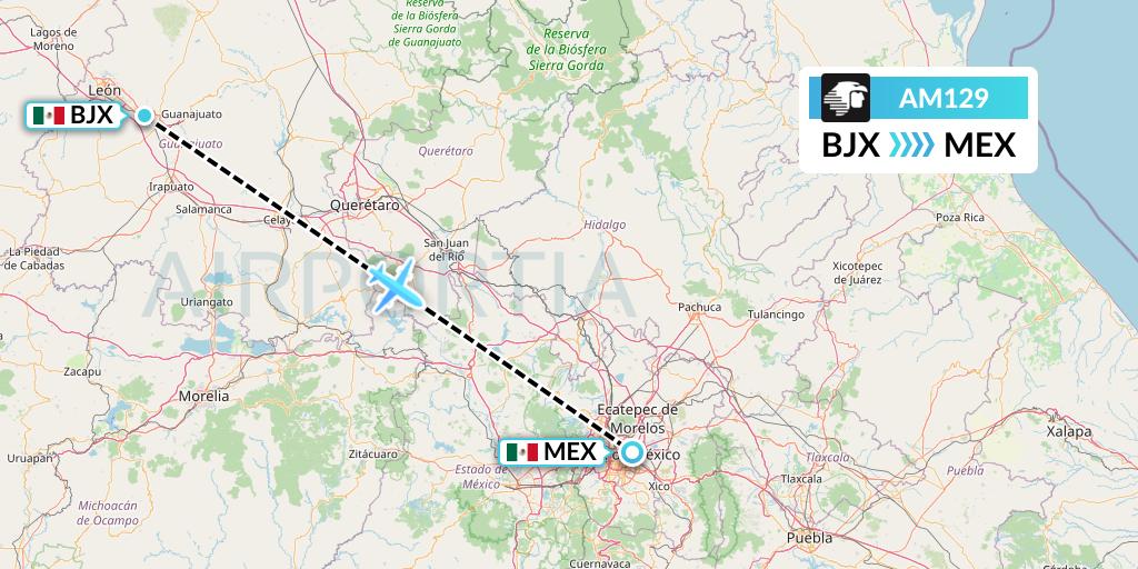 AM129 Aeromexico Flight Map: Silao to Mexico City