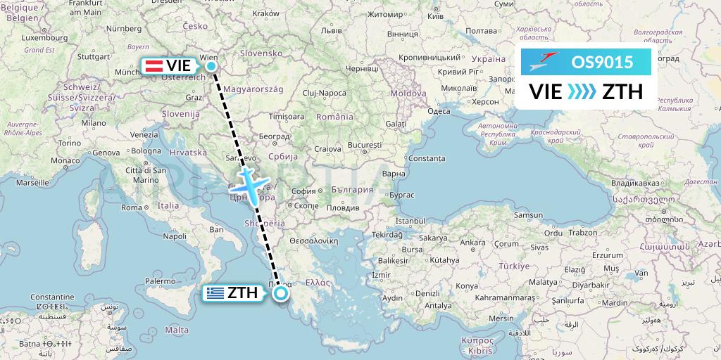 OS9015 Austrian Airlines Flight Map: Vienna to Zakynthos