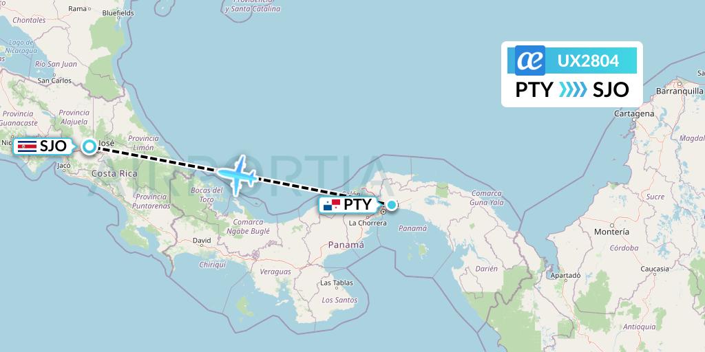 UX2804 Air Europa Flight Map: Panama City to San Jose