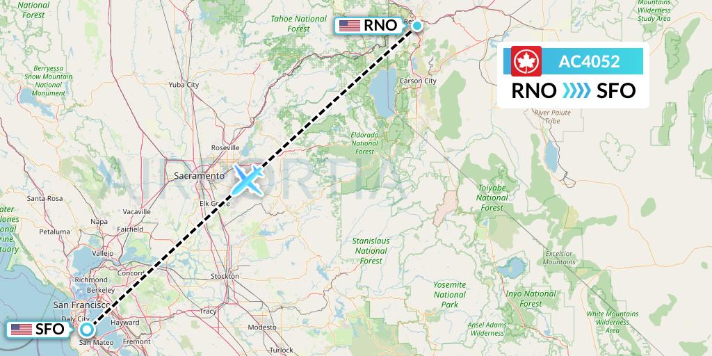 AC4052 Air Canada Flight Map: Reno to San Francisco