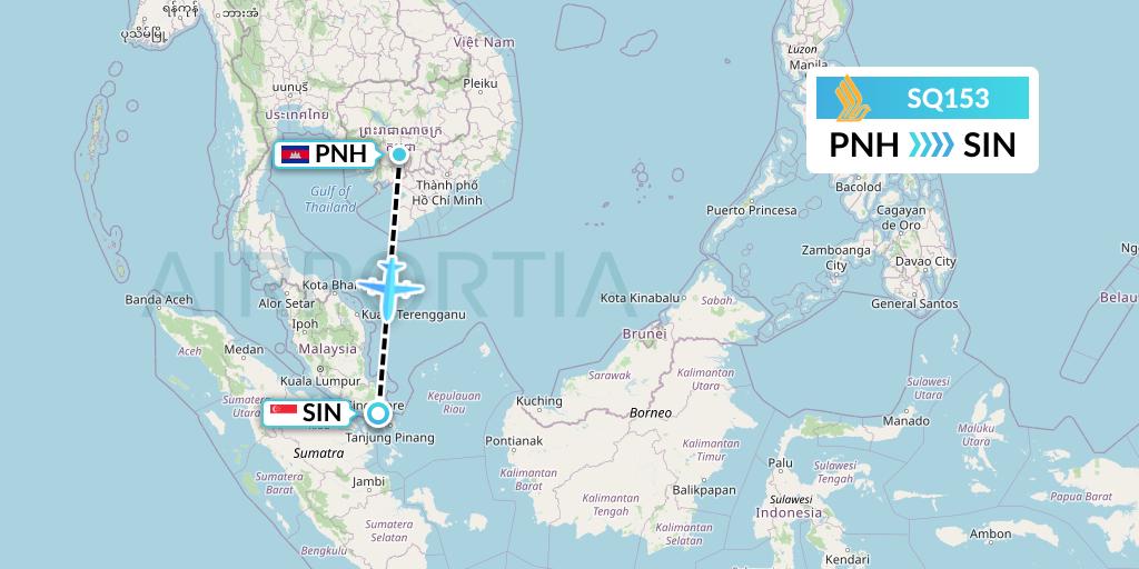 SQ153 Singapore Airlines Flight Map: Phnom Penh to Singapore