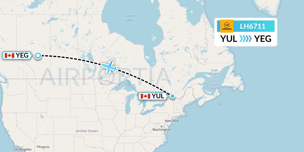 LH6711 Lufthansa Flight Map: Montreal to Edmonton