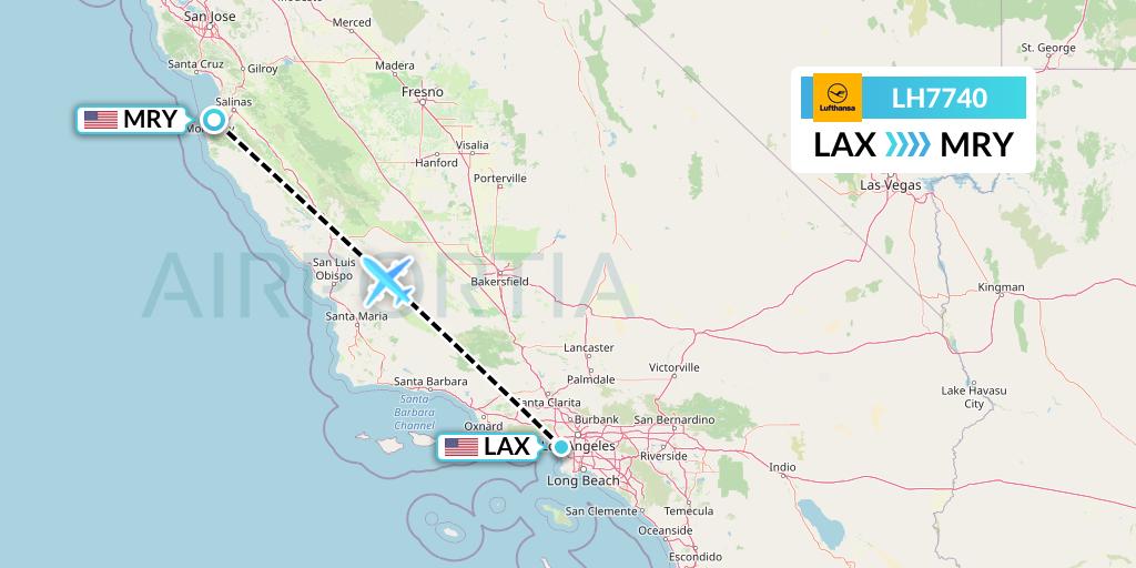 LH7740 Lufthansa Flight Map: Los Angeles to Monterey