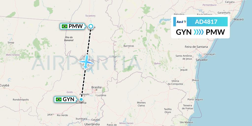 AD4817 Azul Brazilian Airlines Flight Map: Goiania to Palmas