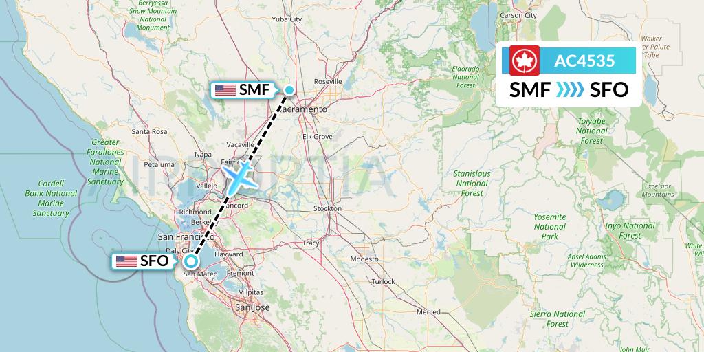 AC4535 Air Canada Flight Map: Sacramento to San Francisco