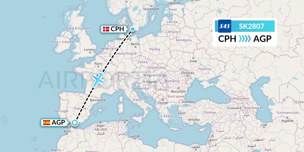 SK2807 SAS Flight Map: Copenhagen to Malaga