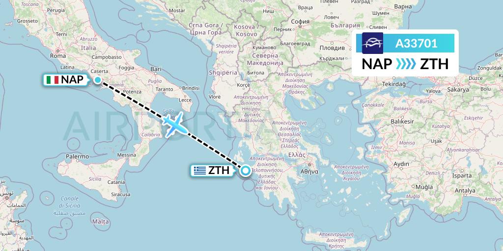 A33701 Aegean Airlines Flight Map: Naples to Zakynthos