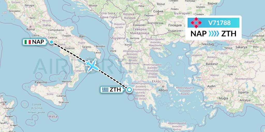 V71788 Volotea Flight Map: Naples to Zakynthos
