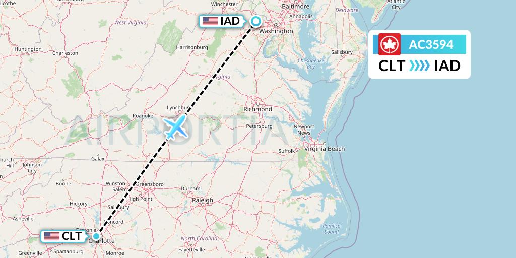 AC3594 Air Canada Flight Map: Charlotte to Washington