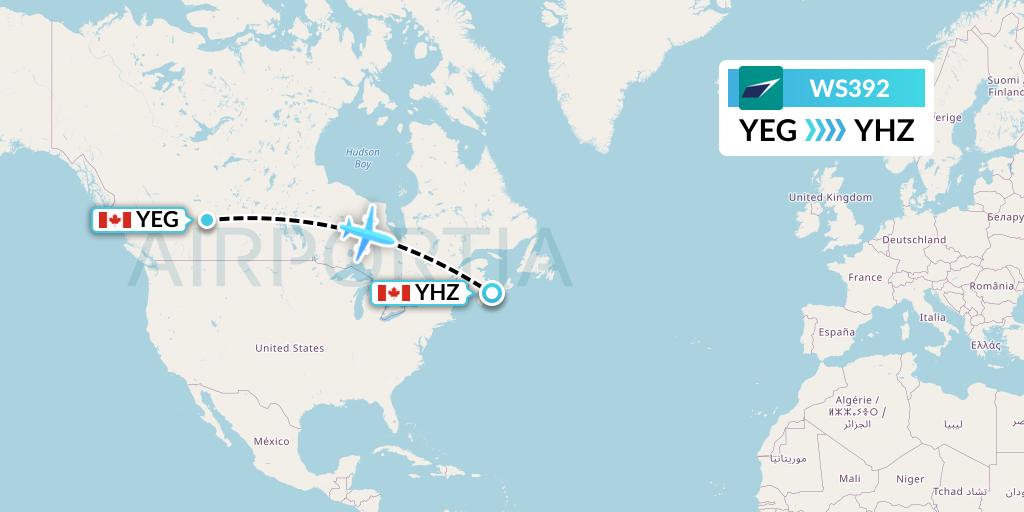 WS392 WestJet Flight Map: Edmonton to Halifax