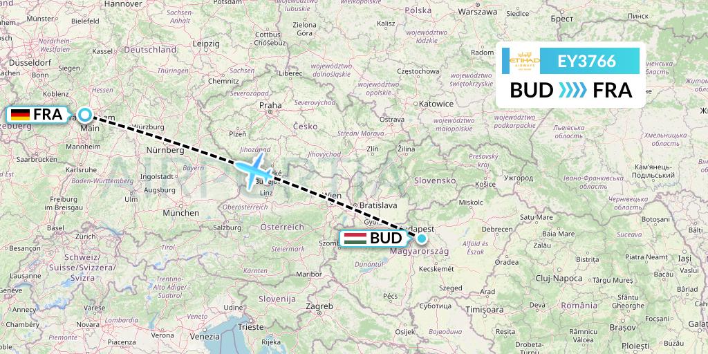 EY3766 Etihad Airways Flight Map: Budapest to Frankfurt