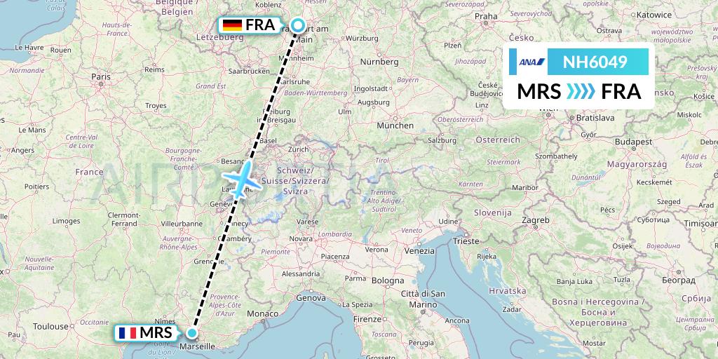 NH6049 All Nippon Airways Flight Map: Marseille to Frankfurt