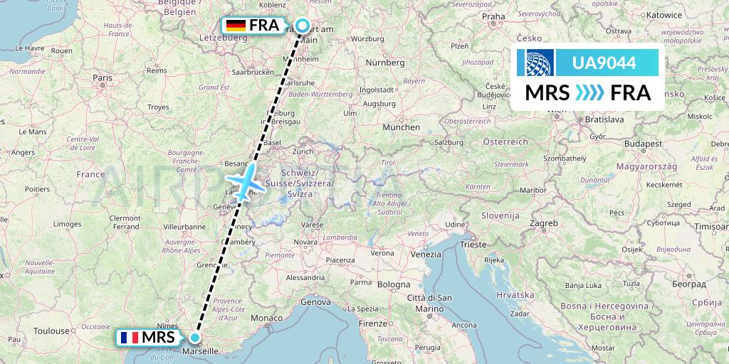 UA9044 United Airlines Flight Map: Marseille to Frankfurt