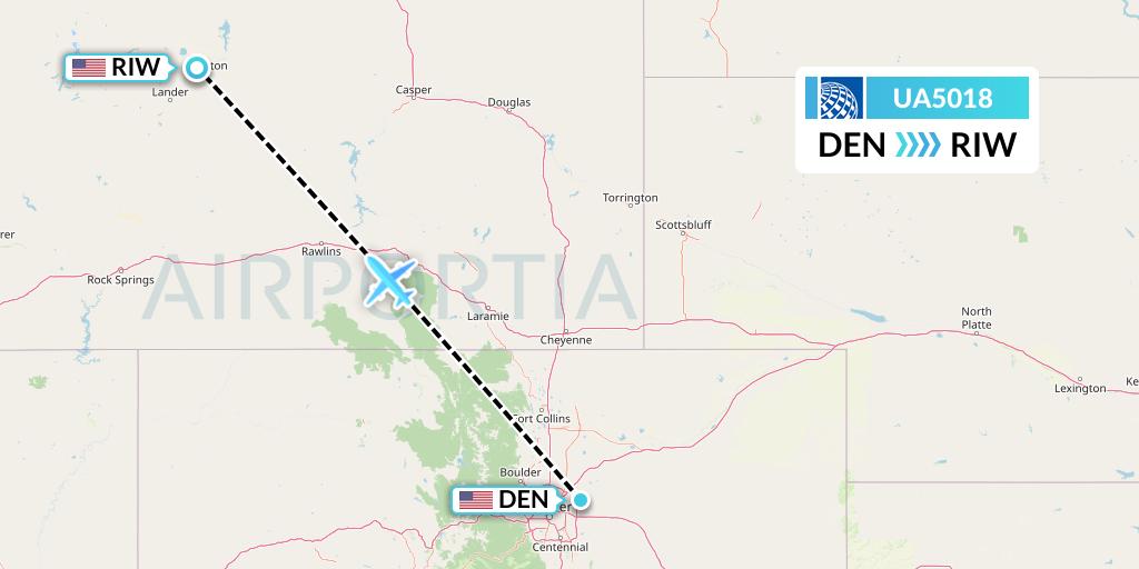 UA5018 United Airlines Flight Map: Denver to Riverton