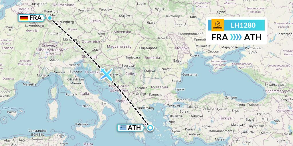 LH1280 Lufthansa Flight Map: Frankfurt to Athens