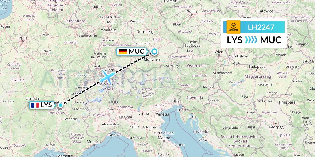 LH2247 Lufthansa Flight Map: Lyon to Munich