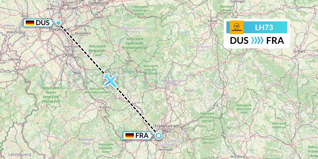 LH73 Lufthansa Flight Map: Dusseldorf to Frankfurt