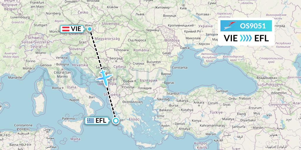 OS9051 Austrian Airlines Flight Map: Vienna to Kefalonia
