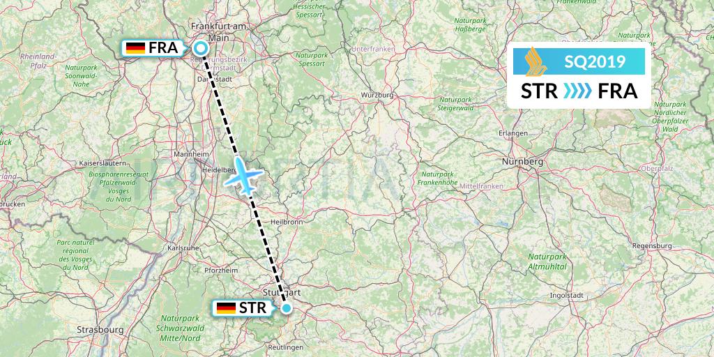 SQ2019 Singapore Airlines Flight Map: Stuttgart to Frankfurt