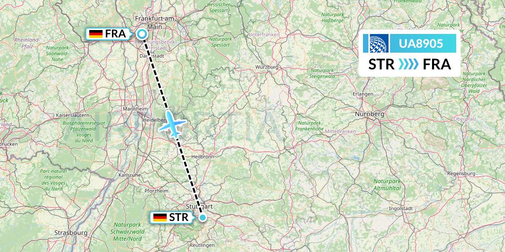 UA8905 United Airlines Flight Map: Stuttgart to Frankfurt