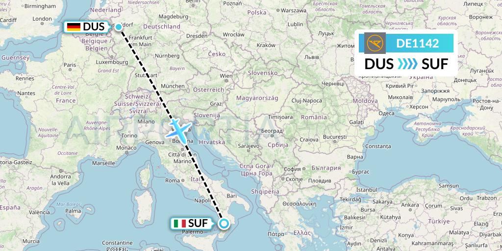 DE1142 Condor Flight Map: Dusseldorf to Lamezia Terme
