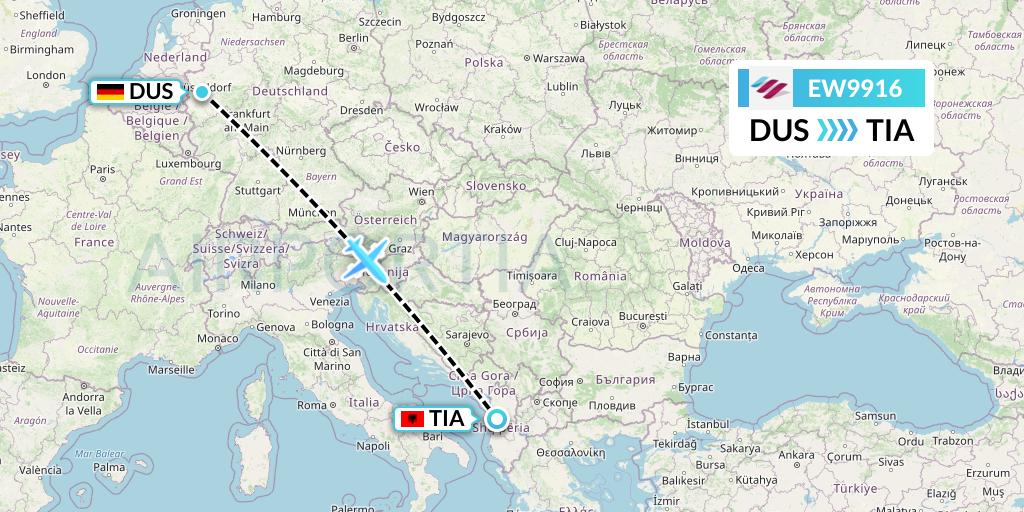 EW9916 Eurowings Flight Map: Dusseldorf to Tirana