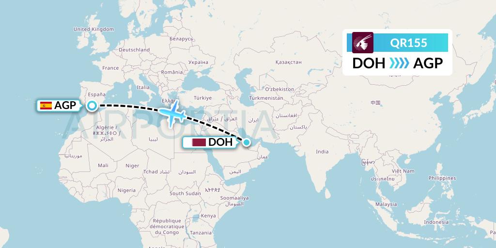 QR155 Qatar Airways Flight Map: Doha to Malaga