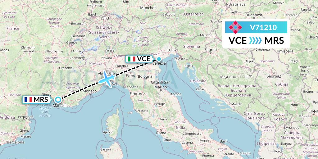 V71210 Volotea Flight Map: Venice to Marseille