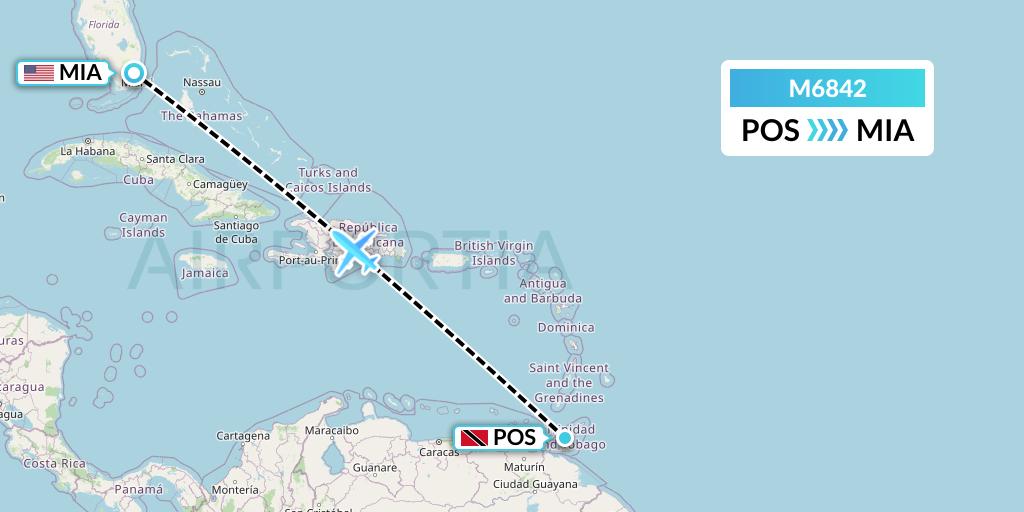 M6842 Amerijet International Flight Map: Port of Spain to Miami