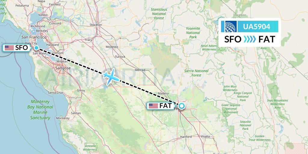 UA5904 United Airlines Flight Map: San Francisco to Fresno