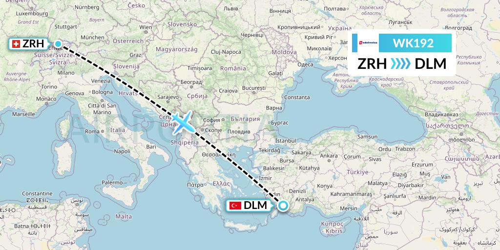 WK192 Edelweiss Air Flight Map: Zurich to Dalaman