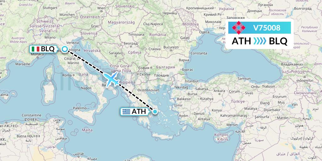 V75008 Volotea Flight Map: Athens to Bologna