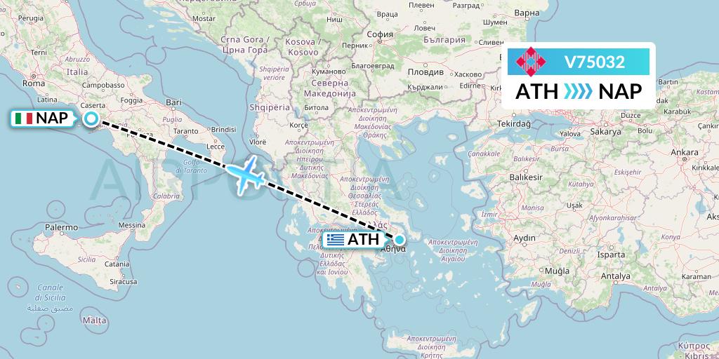 V75032 Volotea Flight Map: Athens to Naples