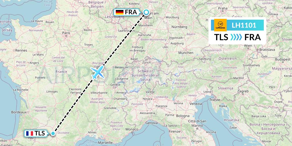 LH1101 Lufthansa Flight Map: Toulouse to Frankfurt