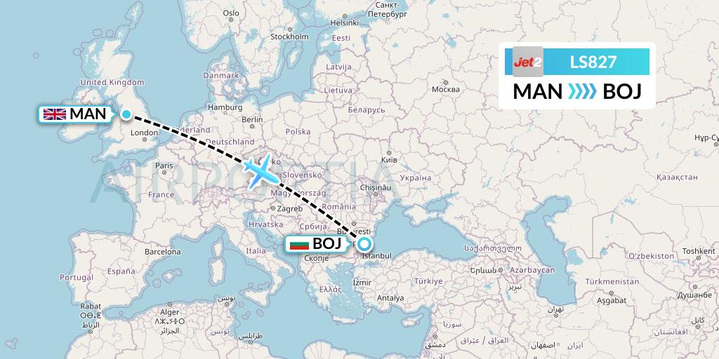 LS827 Jet2 Flight Map: Manchester to Burgas