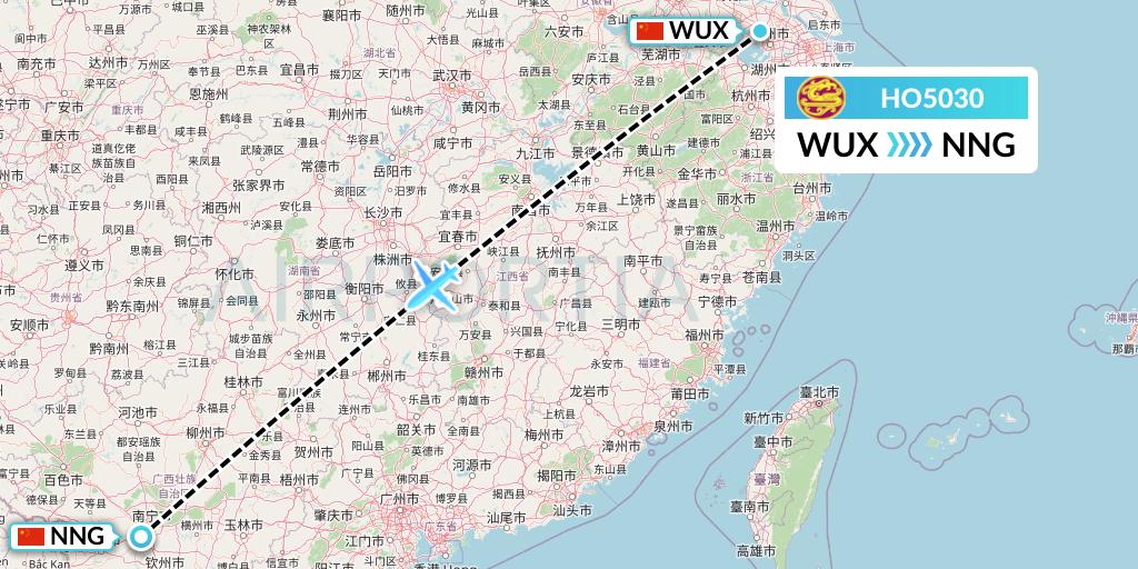 HO5030 Juneyao Airlines Flight Map: Wuxi to Nanning